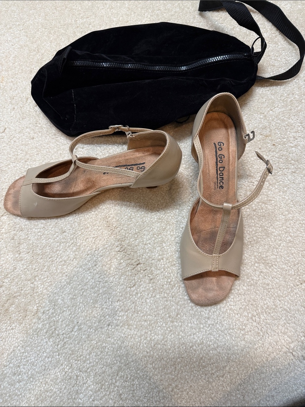 Women's Beige T-Strap Heels